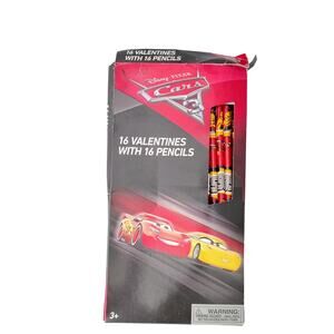 Disney Cars 16 Valentines Cards & Graphic Pencils New Open Box Classroom School